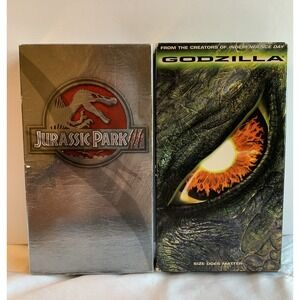 Jurassic Park & Godzilla VHS Tapes Lot of 2 Vintage Movies